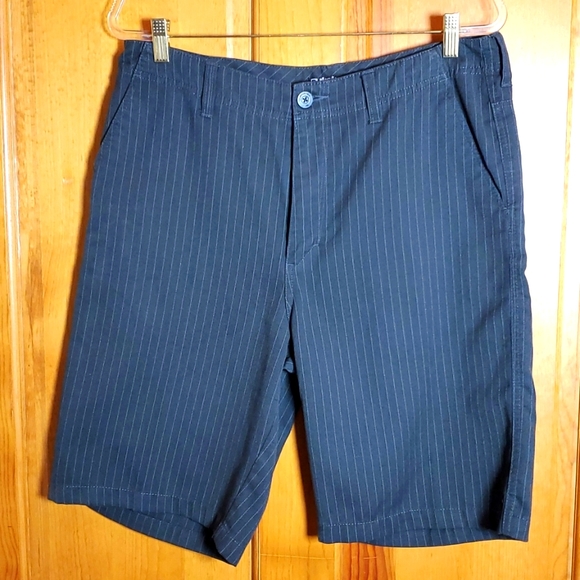 Quiksilver Other - 🩳 QUICKSILVER 34 GREY PINSTRIPE FLAT FRONT SHORTS W/ EMBROIDERED DETAIL ON BACK